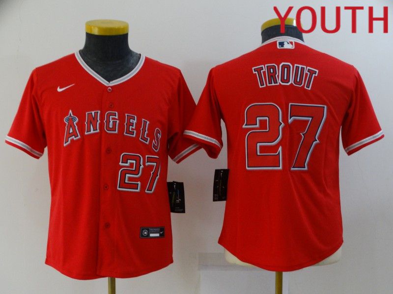Youth Los Angeles Angels 27 Trout red game Nike MLB Jerseys